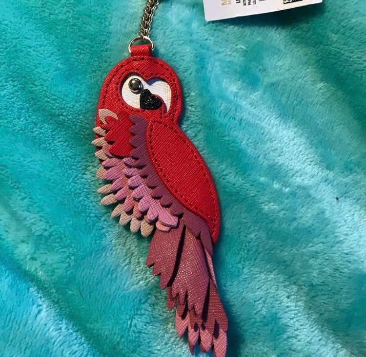 Michael Kors Red Leather Parrot Key Fob Bag Charm NWT
