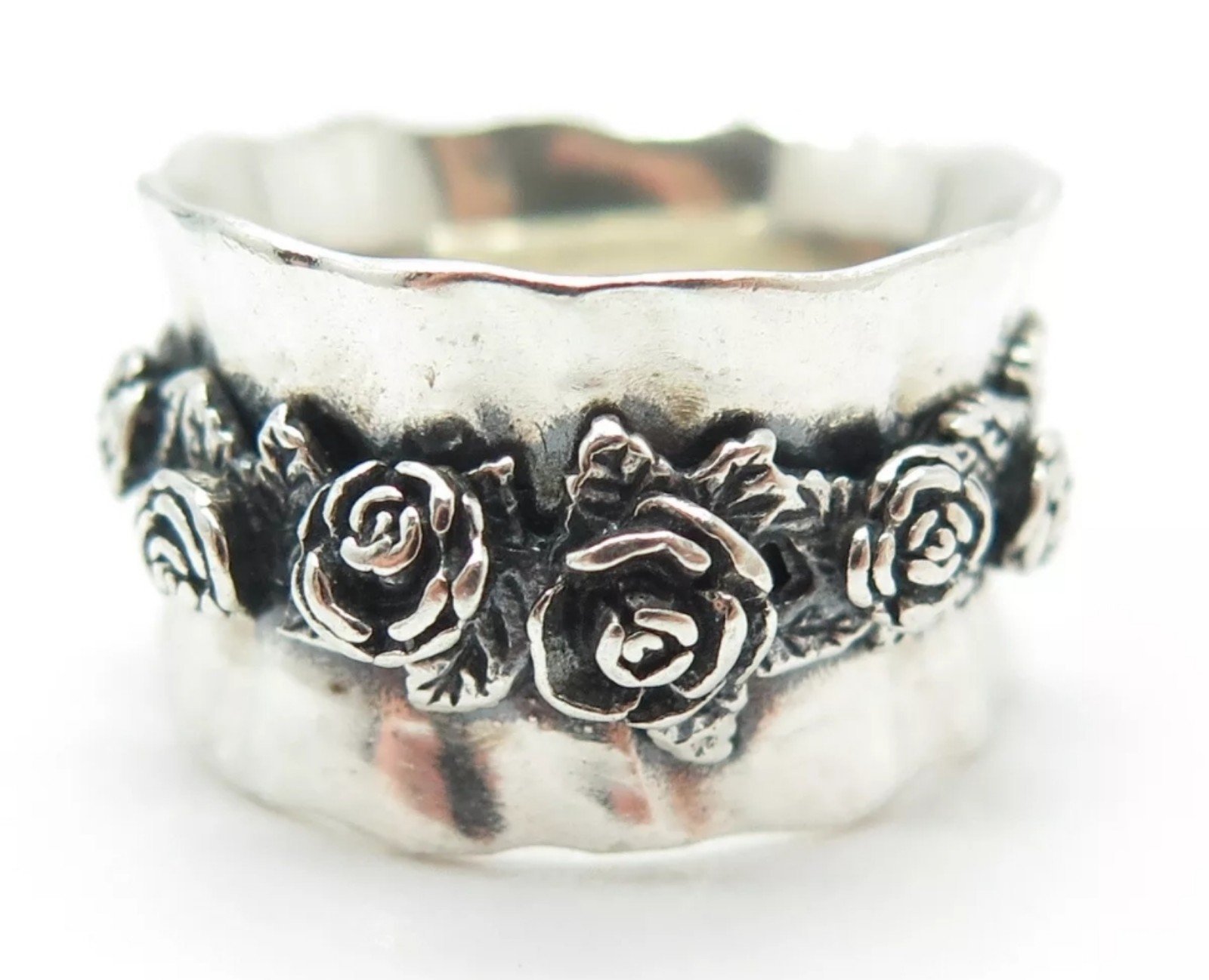 Stunning REGINA LANE Floral Rose Band Sterling Silver Israeli Ring Size 9