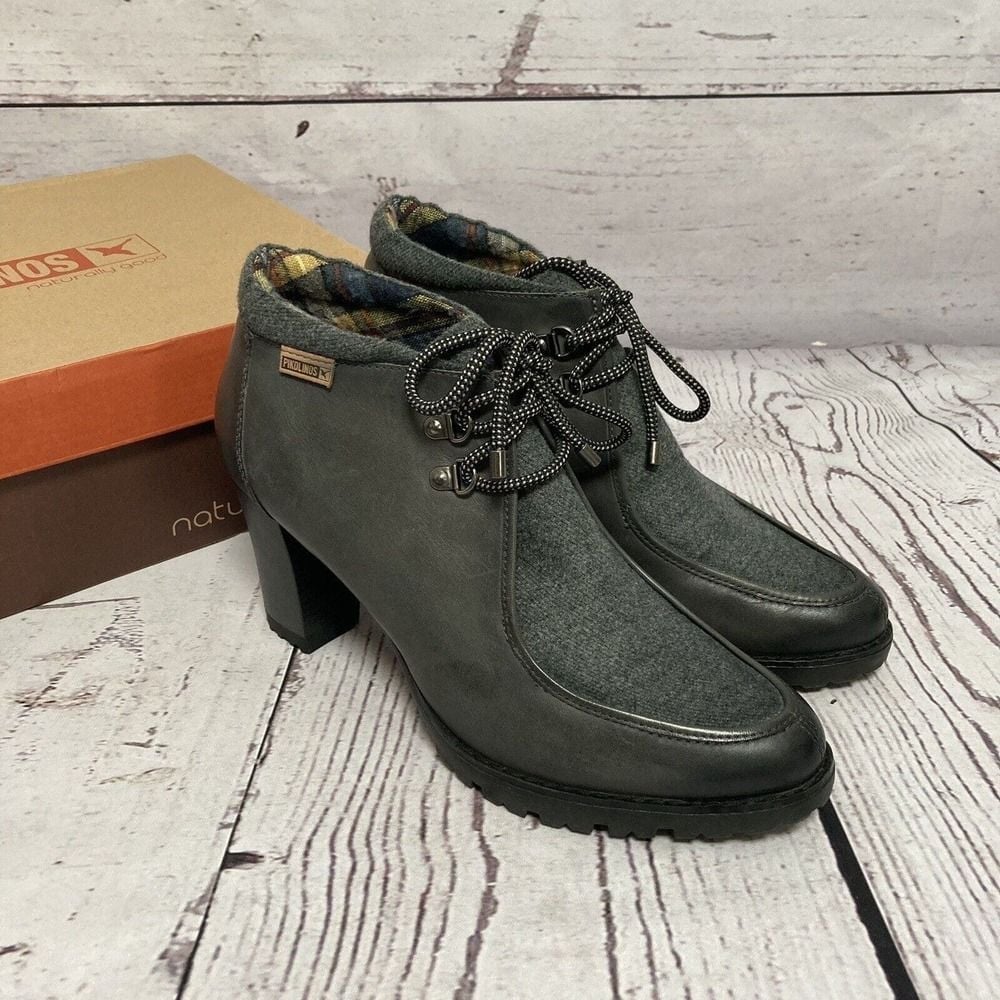 Pikolinos Boots Womens Size 11 Connelly W3E-7609c1 Lead Gray Block Heel Tie