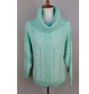 Vintage 80's Womens M/L Sweater Cowl Neck Seafoam Mint Green Le Chois