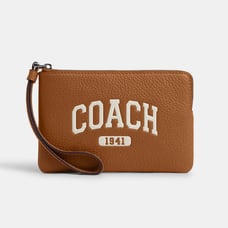 NWT Coach Corner Zip Wristlet With Varsity