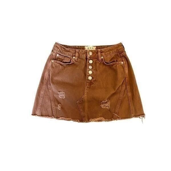 Free People We The Free Rust Colored A-Line Jean Skirt