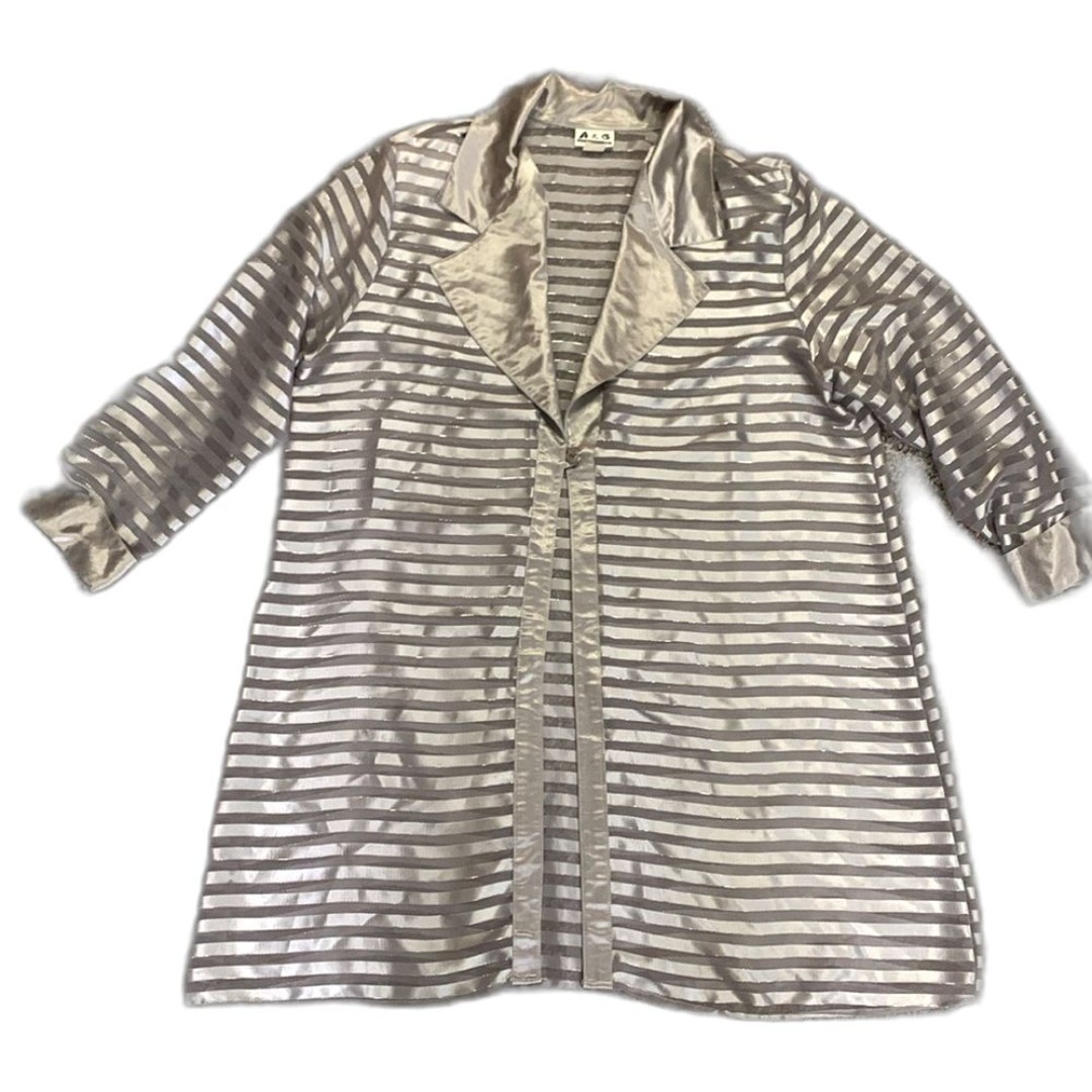 Vintage A&G Connection Silver Sheer Striped Single Button LS Topper Coat Sz 3X