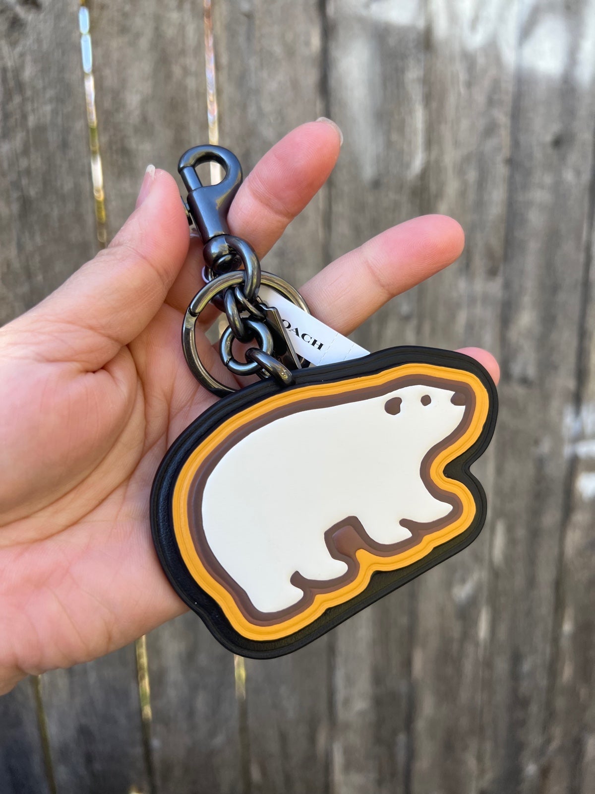 Coach Key Fob In Signature Canvas With Polar Bear Motif