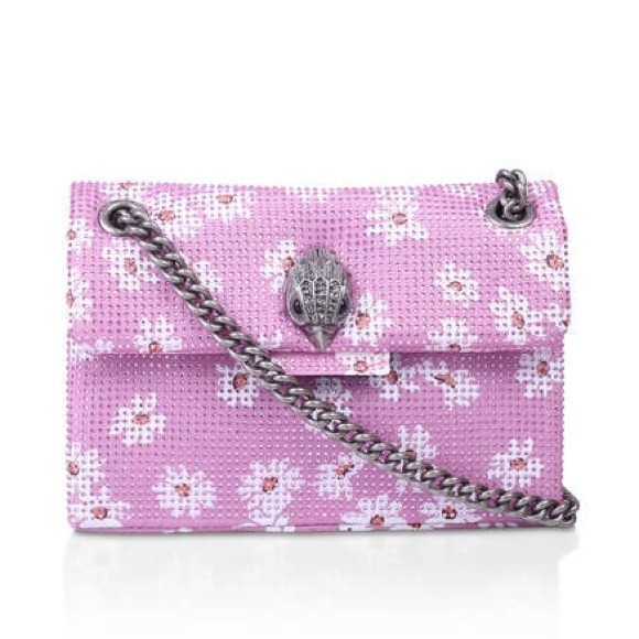 Kurt Geiger London Mini Kensington Pale Pink Studded Flower Crossbody Bag Chain