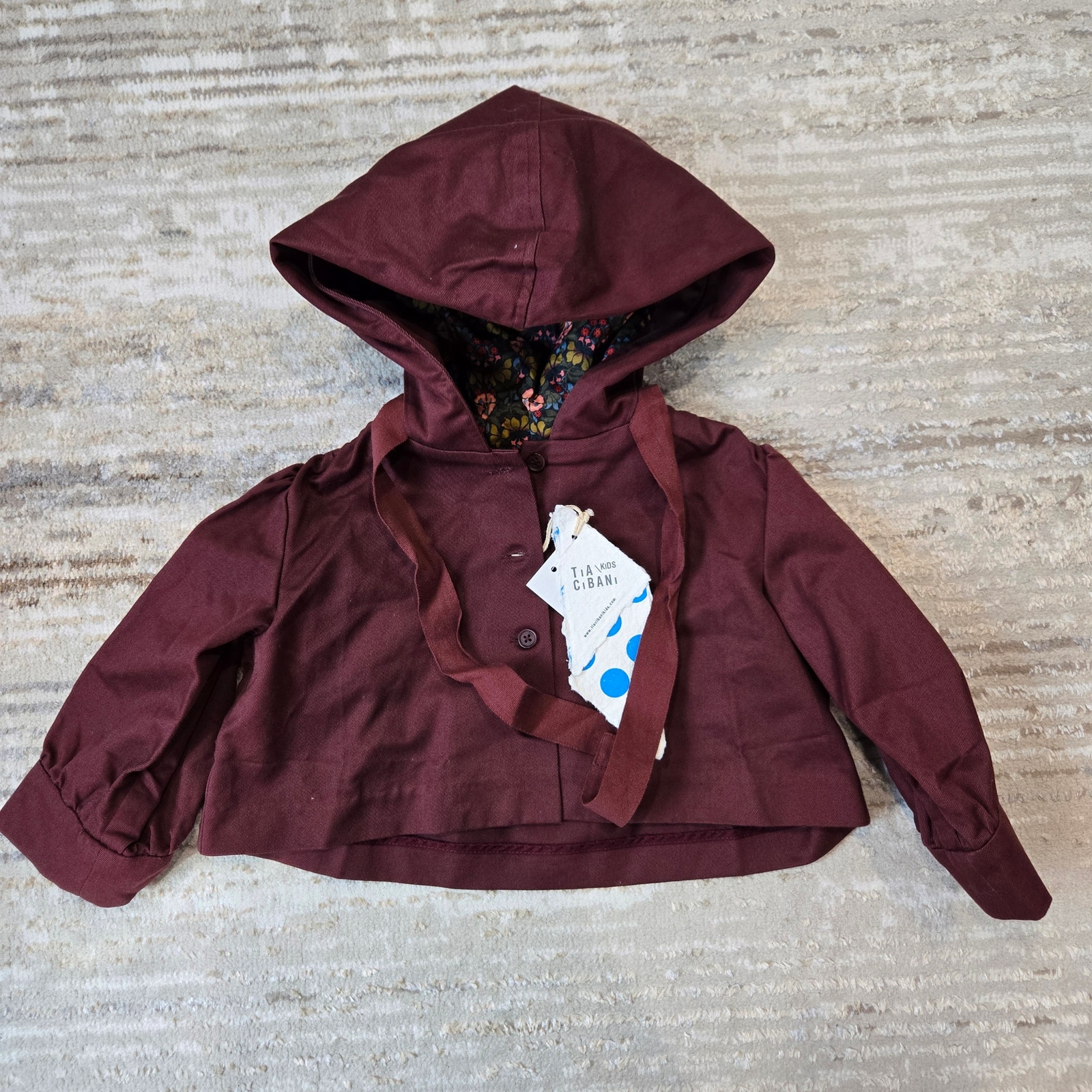 NWT Tia Cibani Bonnet Billow Jacket Crop Floral Red Riding Hood Berry Size 2