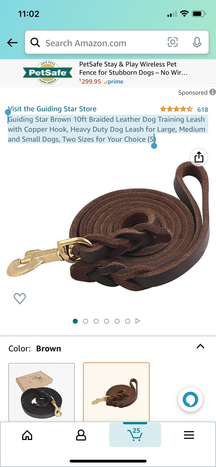 Guiding Star Brown 10ft Braided Leather Dog Training Leash with Copper Hook Hea Guiding Star Brown 10ft Braided Leather Dog Training Leash with Copper Hook Hea