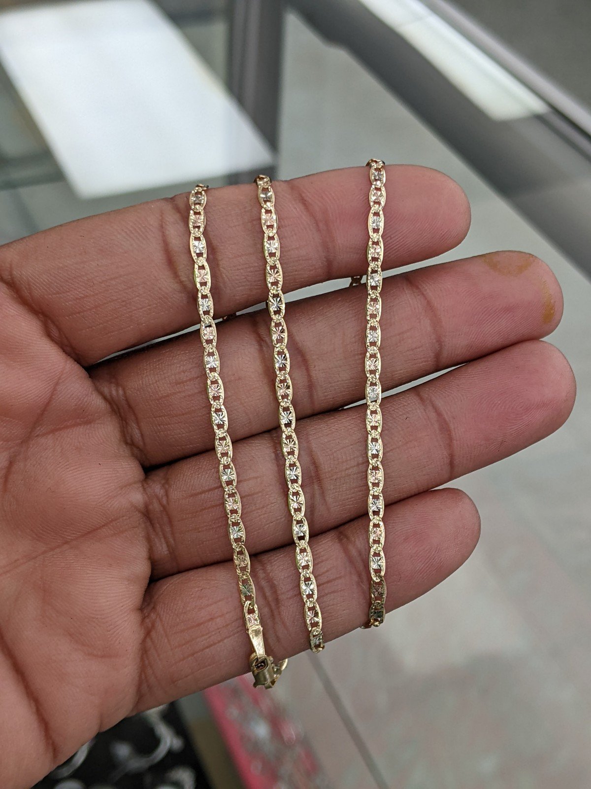 14kt Real Gold Tricolor Valentino Chain 2.5mm 24 inch