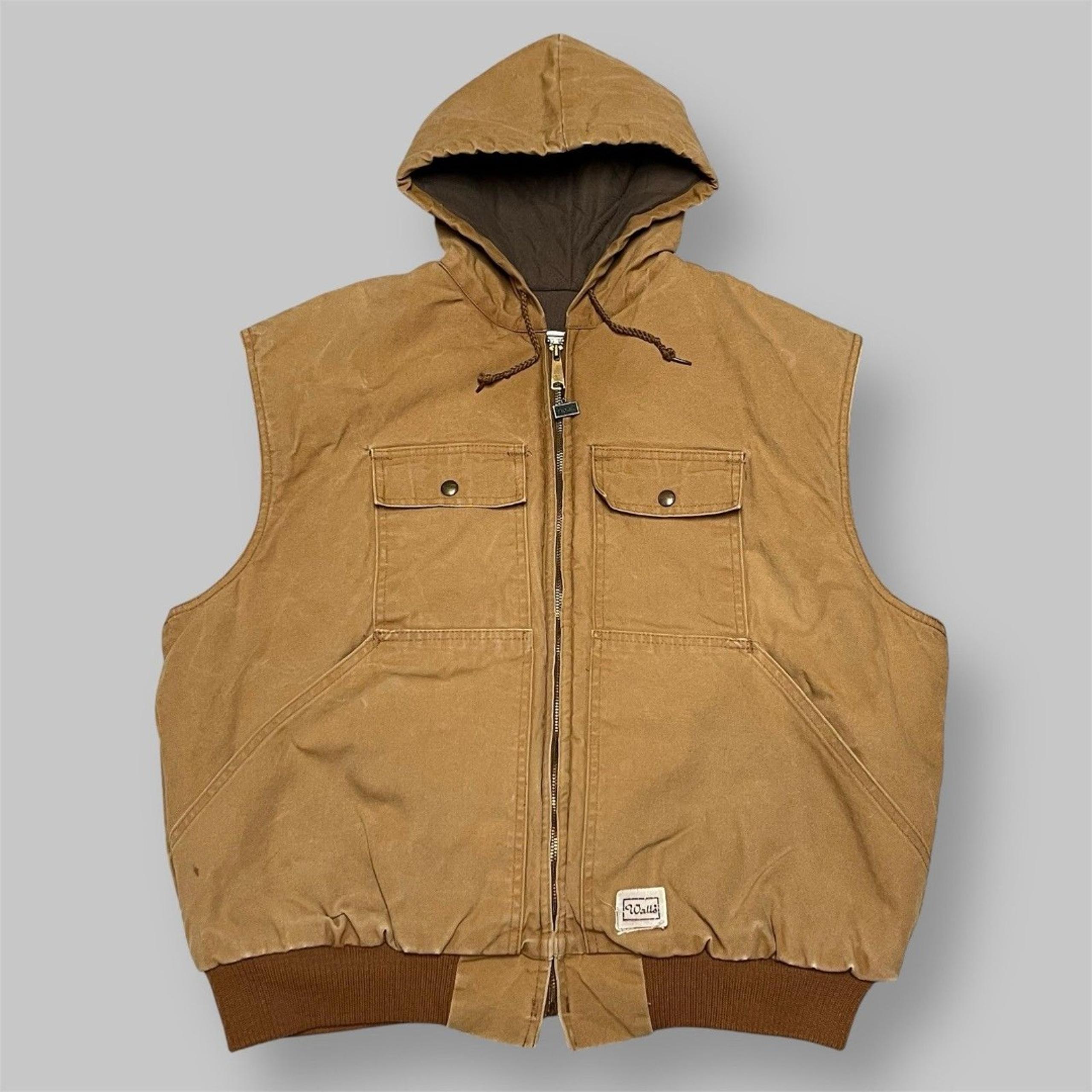 VTG Walls Outdoors Vest Mens XL Brown Duck Hooded Full-Zip Thermal Lined USA