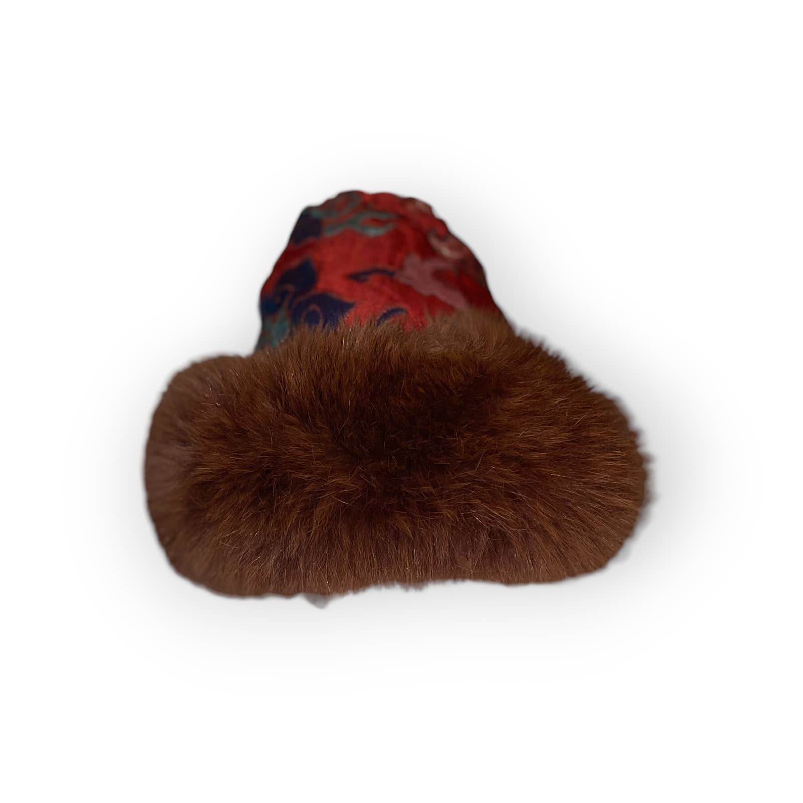 Vintage Handmade One Of A Kind Tibetan Fur Hat with red silk
