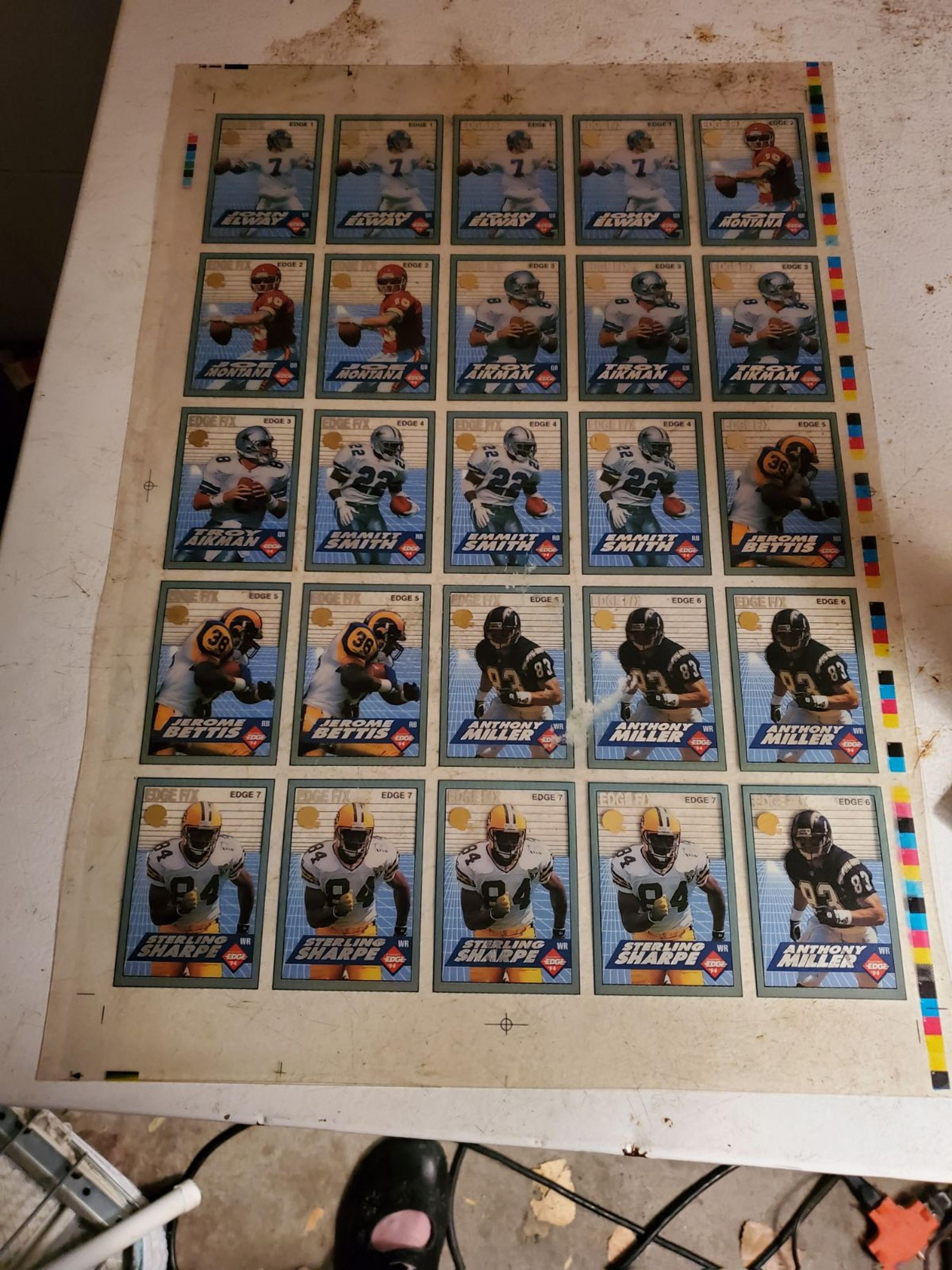 (2) Collectors Edge 1994 uncut card sheets for NFL