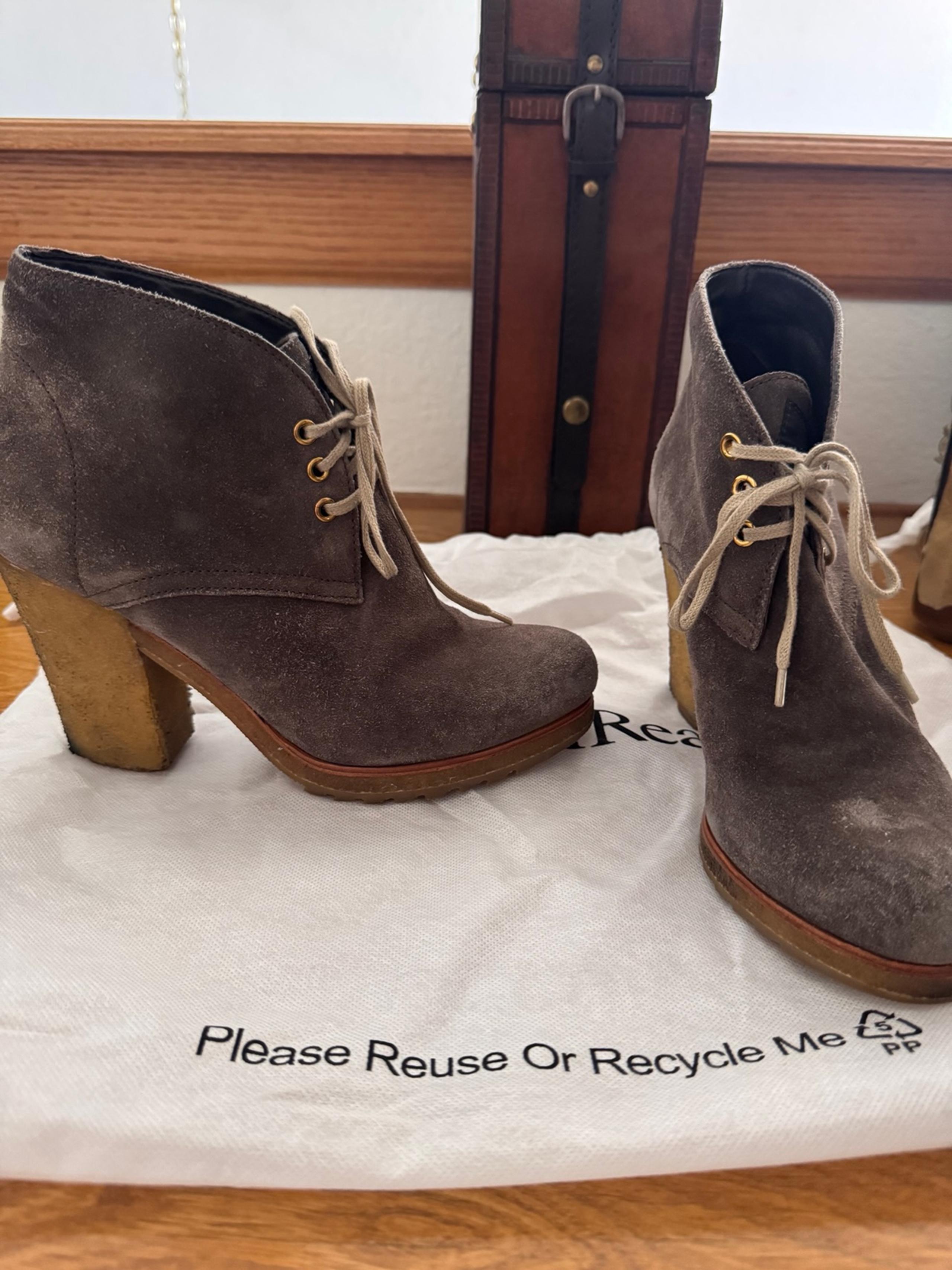 Prada Sport Desert Boots GRAY Suede Size 38 / 7.5 High Heel Lace-Up Ankle Boots