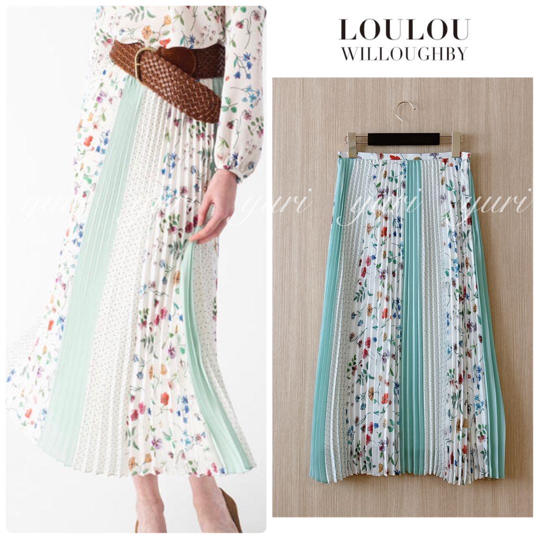 【551】ANAYI line Lulu Wilby Flower Switching Pleated Skirt Mint White