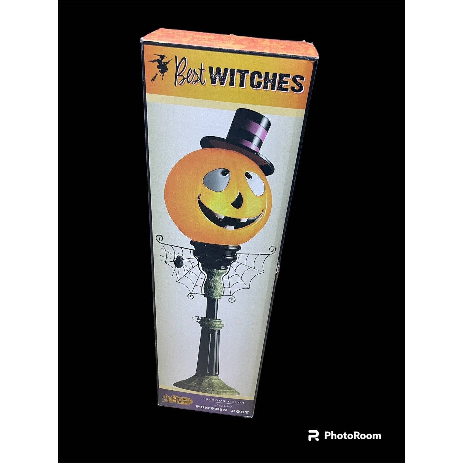 Cracker Barrel Lit Pumpkin Street Light Spiderweb Lamp Post Halloween Decor 36
