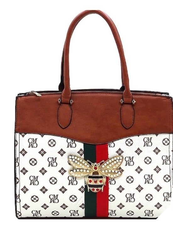 Woman Stripe Monogram Satchel Handbag