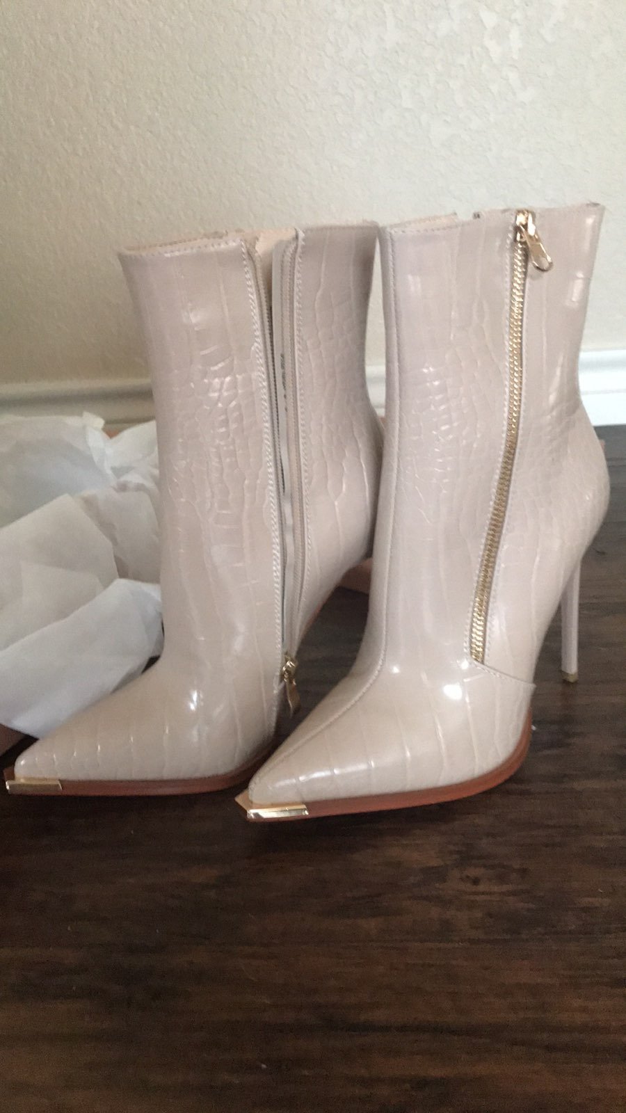 Simmi London SAFIYA NUDE FAUX CROC PRINT METAL TOE CAP STILETTO ANKLE BOOTS