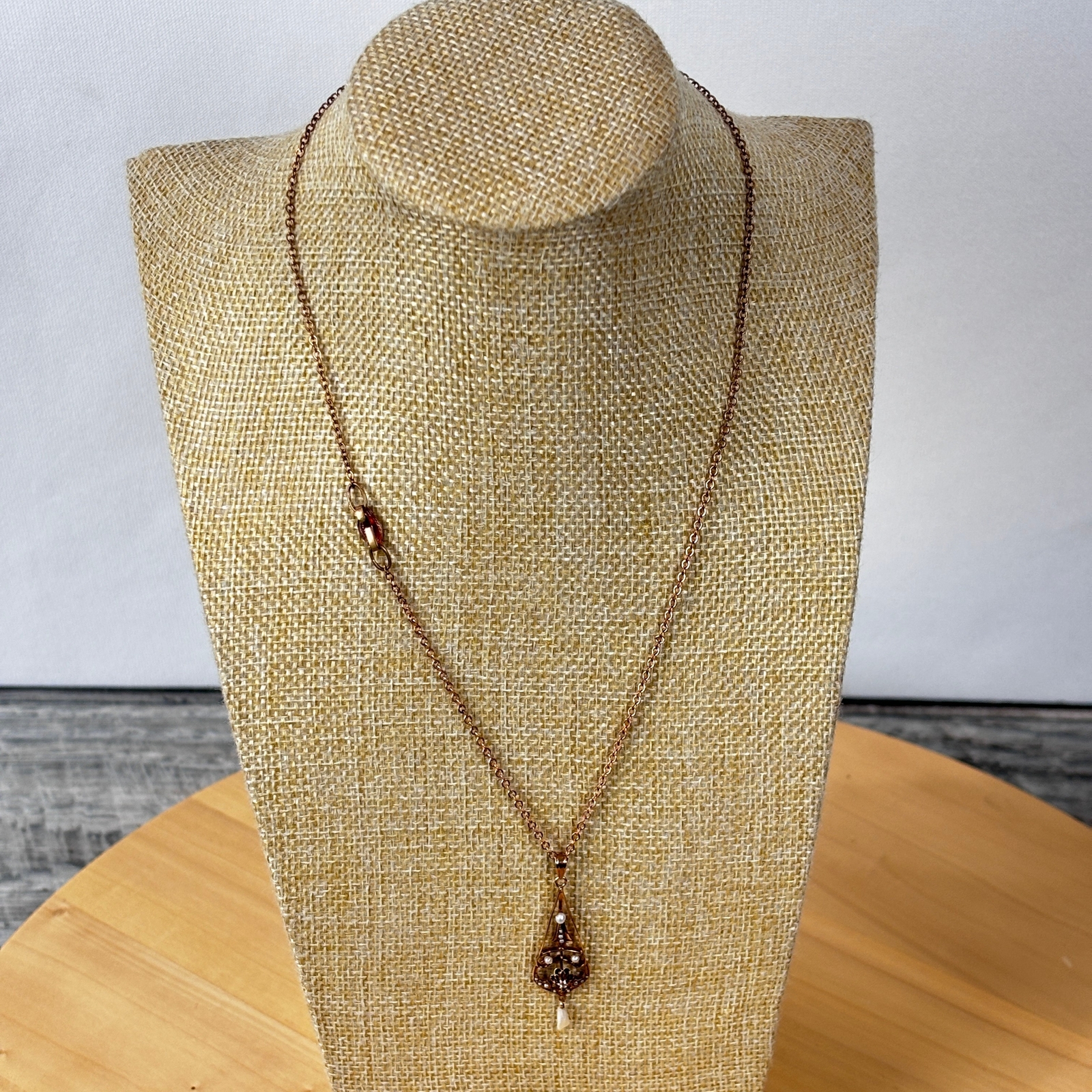 AQ Gold Diamond Necklace Filigree Design With Pearl Accent