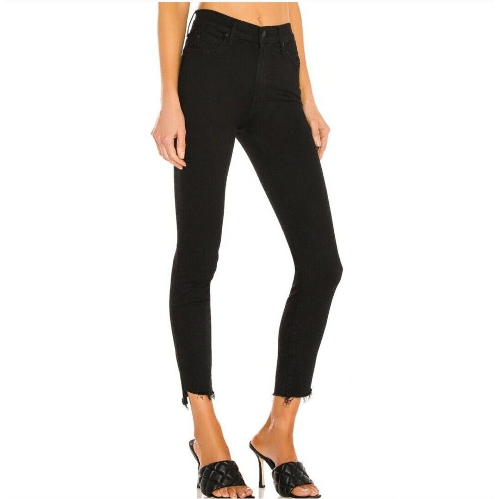MOTHER Stunner Zip Ankle Step Fray Not Guilty Black Denim Jeans
