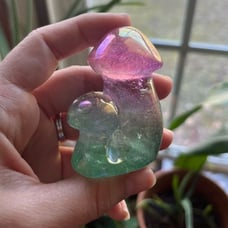 Aura Clear CrystalQuartz Double Mushroom Carving 101g