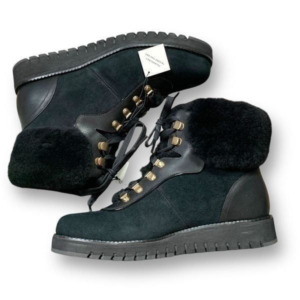 Cole Haan Zerogrand Explore Upstate Hiker Boots Black Real Fur Shearling Lining