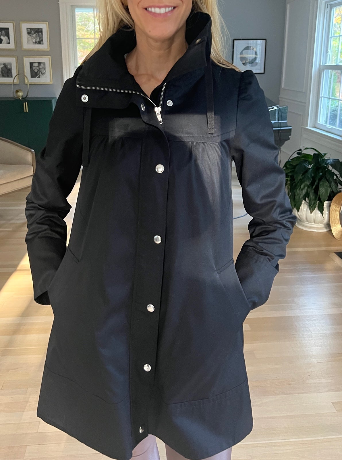 H&M Black Parka Jacket Pockets Zipper Buttons 4