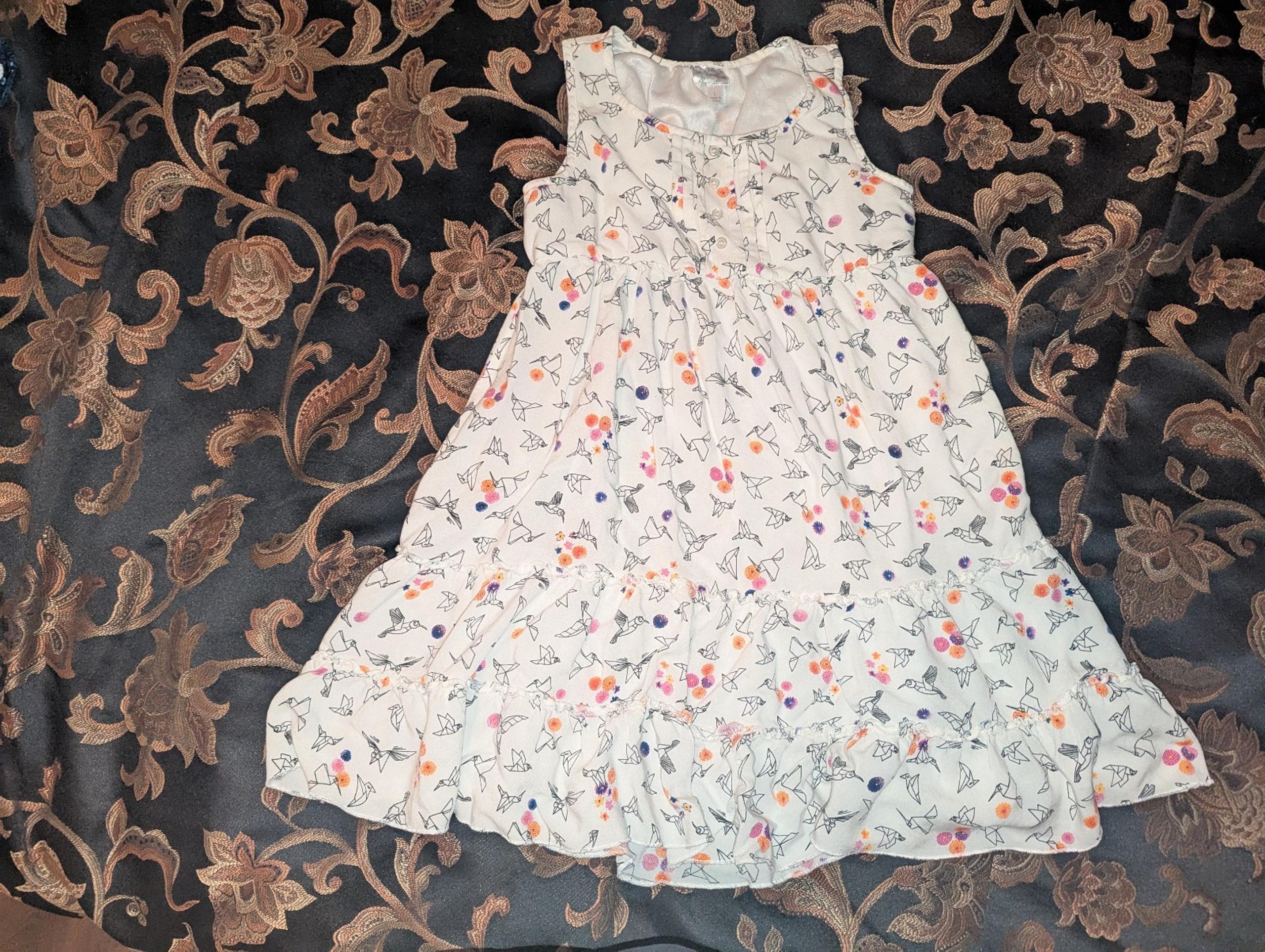Disney D-Signed Ruffle Dress Girl's Size Large 10/12 Origami Birds & Flowers