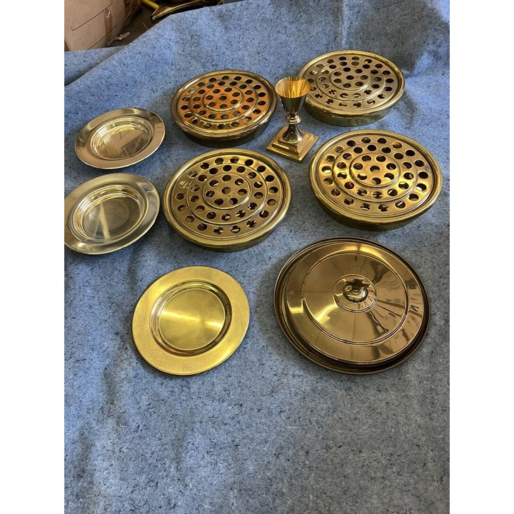Sudbury Brass Lot Communion Sacrament Collection Plate Church Lot Polish Steel