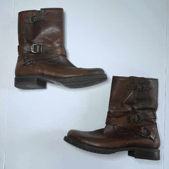 Frye Womens Size 9 B Brown Leather Boots Veronica Harness Strap Moto Buckle