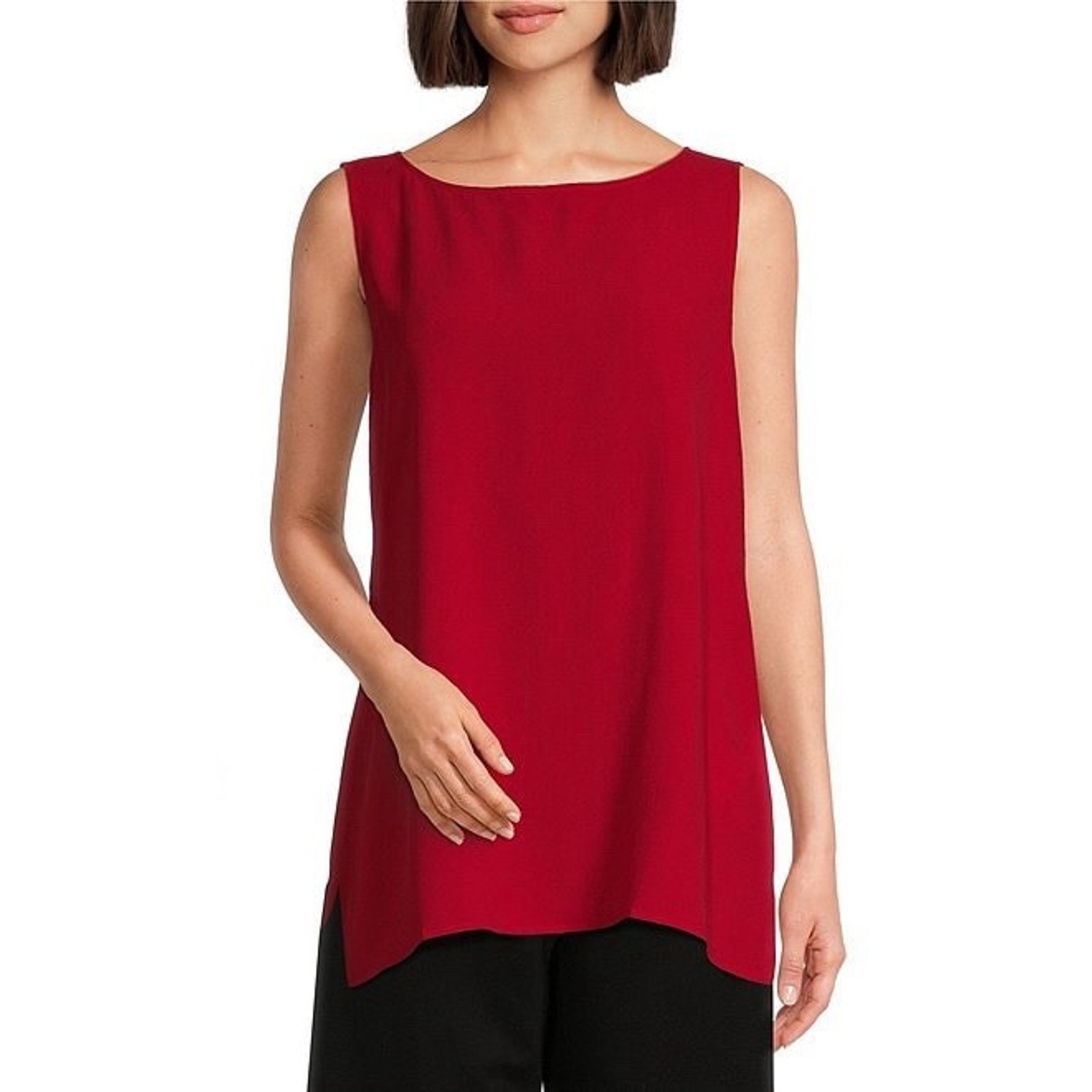 NWT Eileen Fisher Silk Georgette Crepe Long Tunic Top Shell 218 XL Red