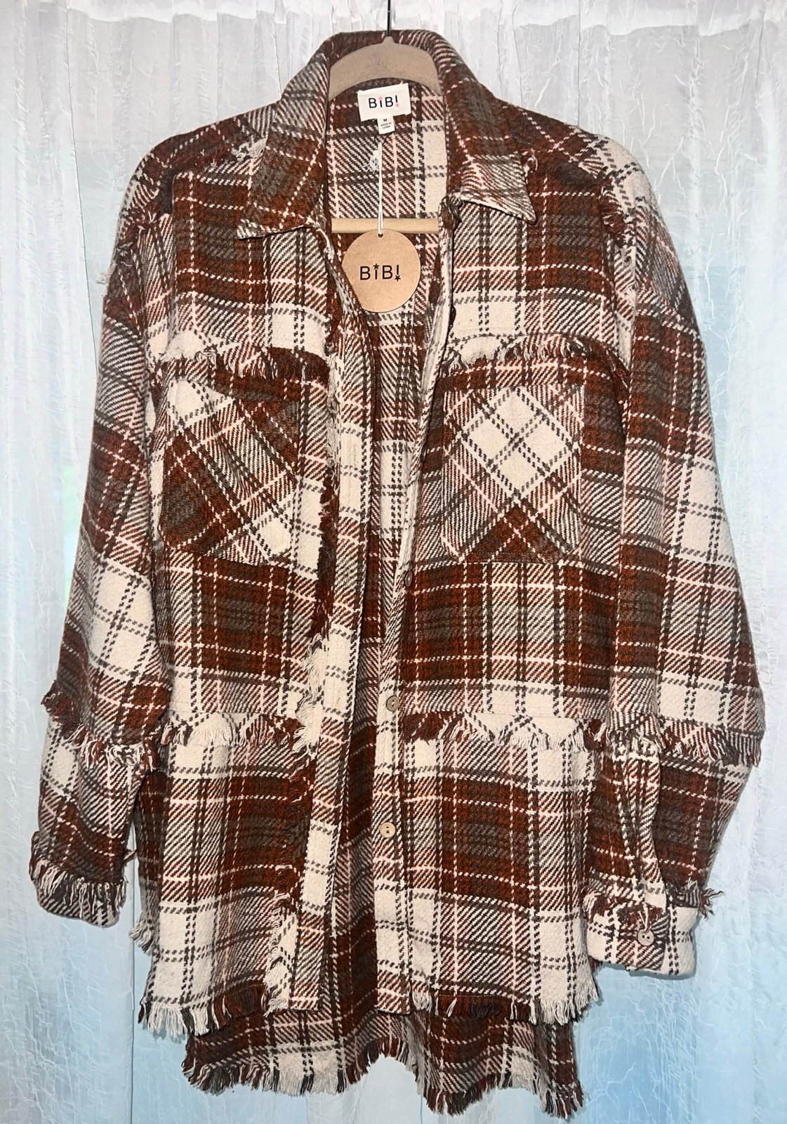 Bibi Oversized Plaid Shacket - Brown size Med-Oversized NWT