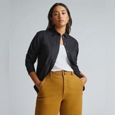 NWT Everlane The Silky Cotton Relaxed Shirt in Black Size 2