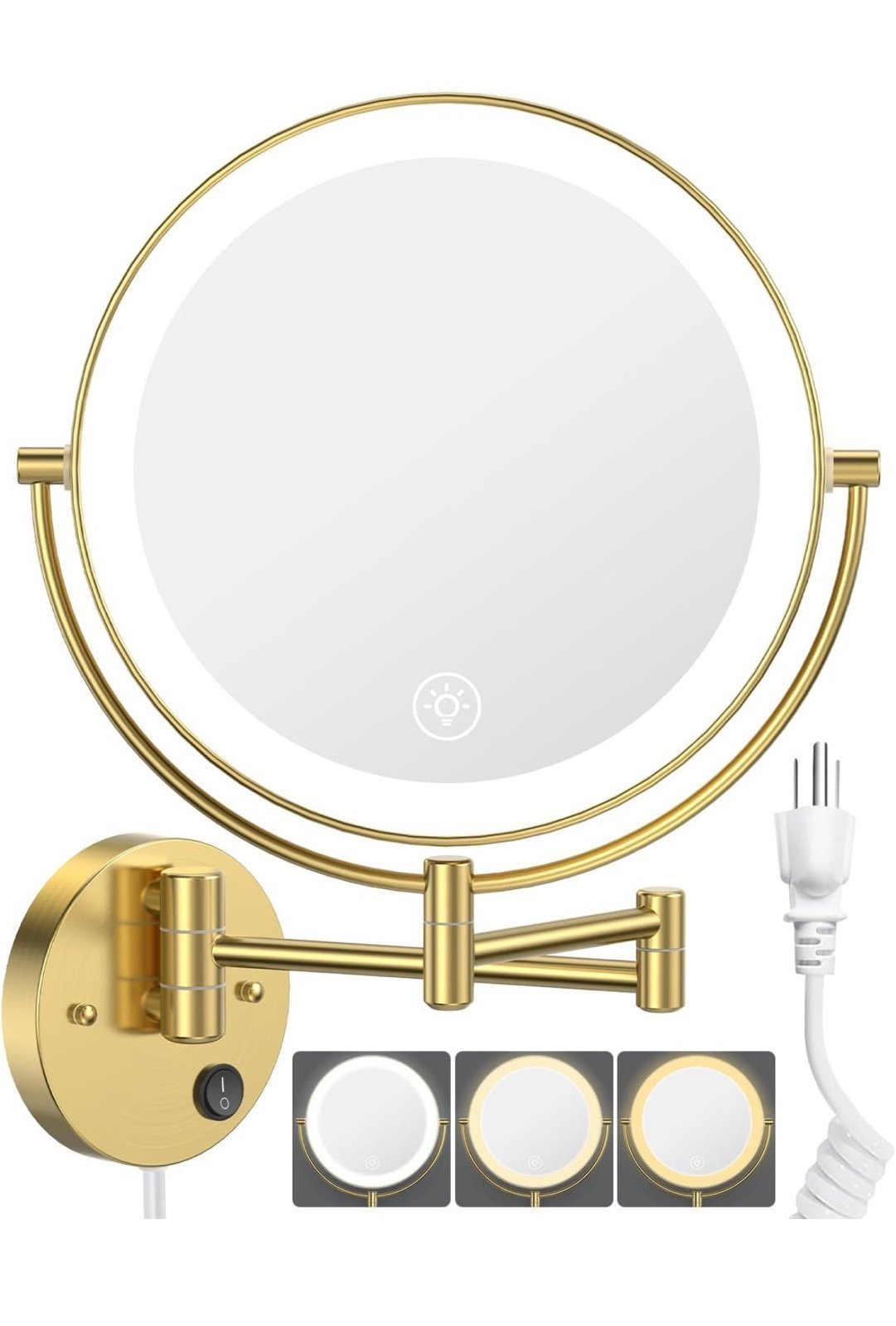 Led gold Mirror with 3 Color Dimmable Lights