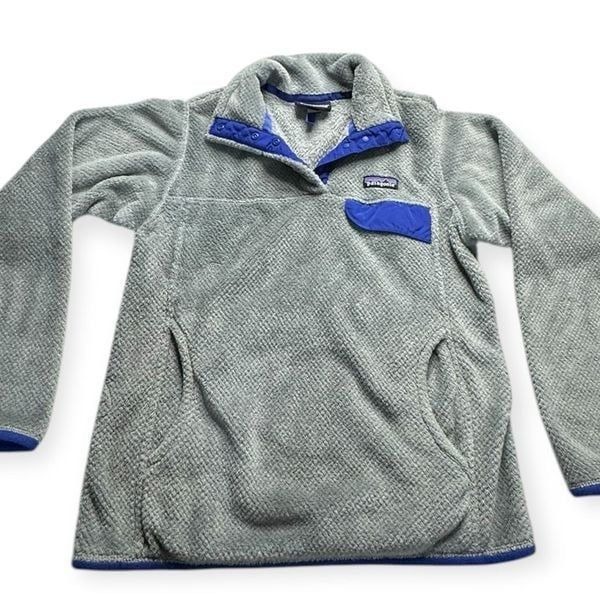 PATAGONIA Women’s Gray Blue Re-Tool Snap T Fleece Pullover Sweater Jacket Size M
