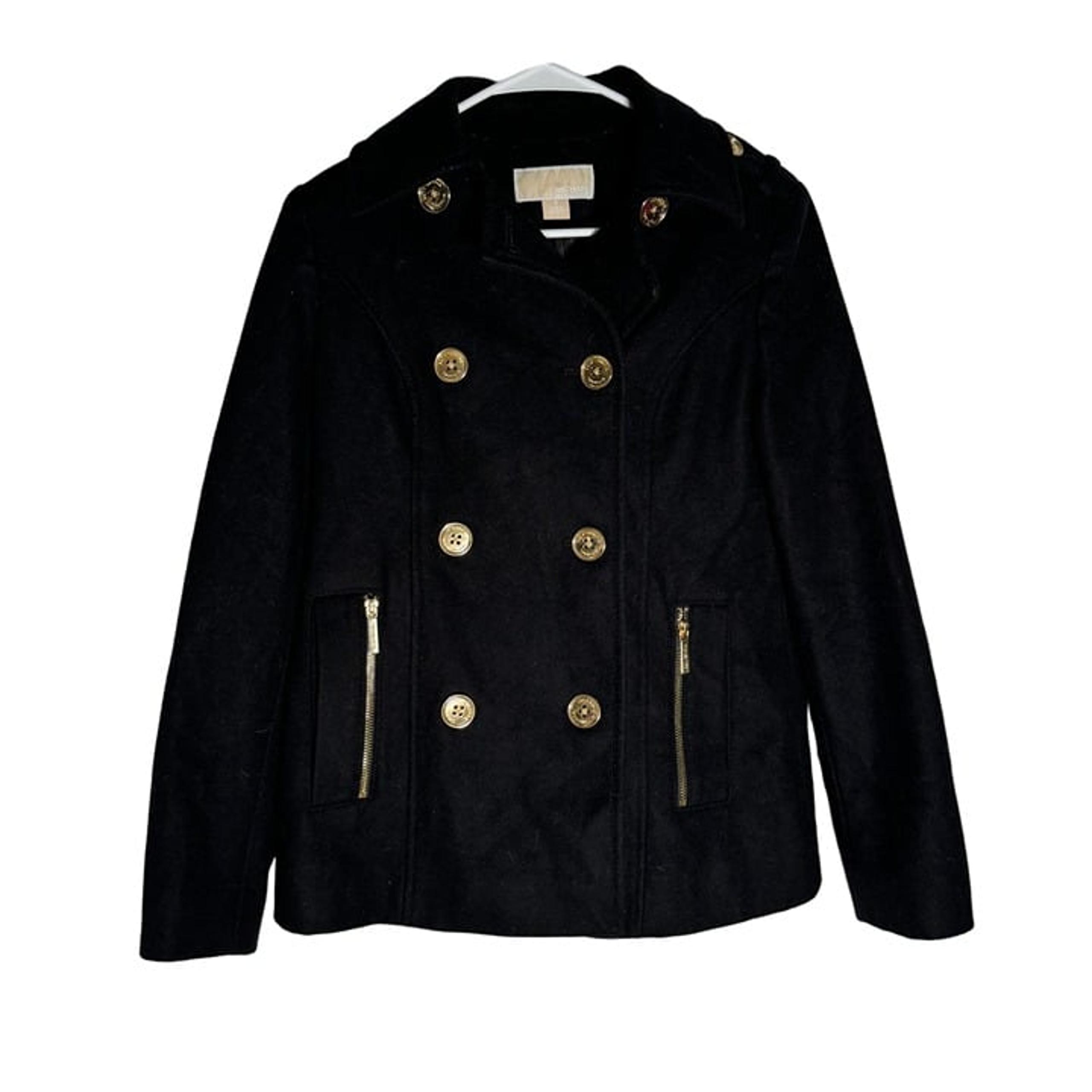 Michael Michael Kors Double Breasted Wool Blend Peacoat Women's Size Small Black