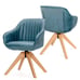 Set of 2 Swivel Accent Chair Modern Leathaire Armchairs w/ Beech Wood Legs Blue
