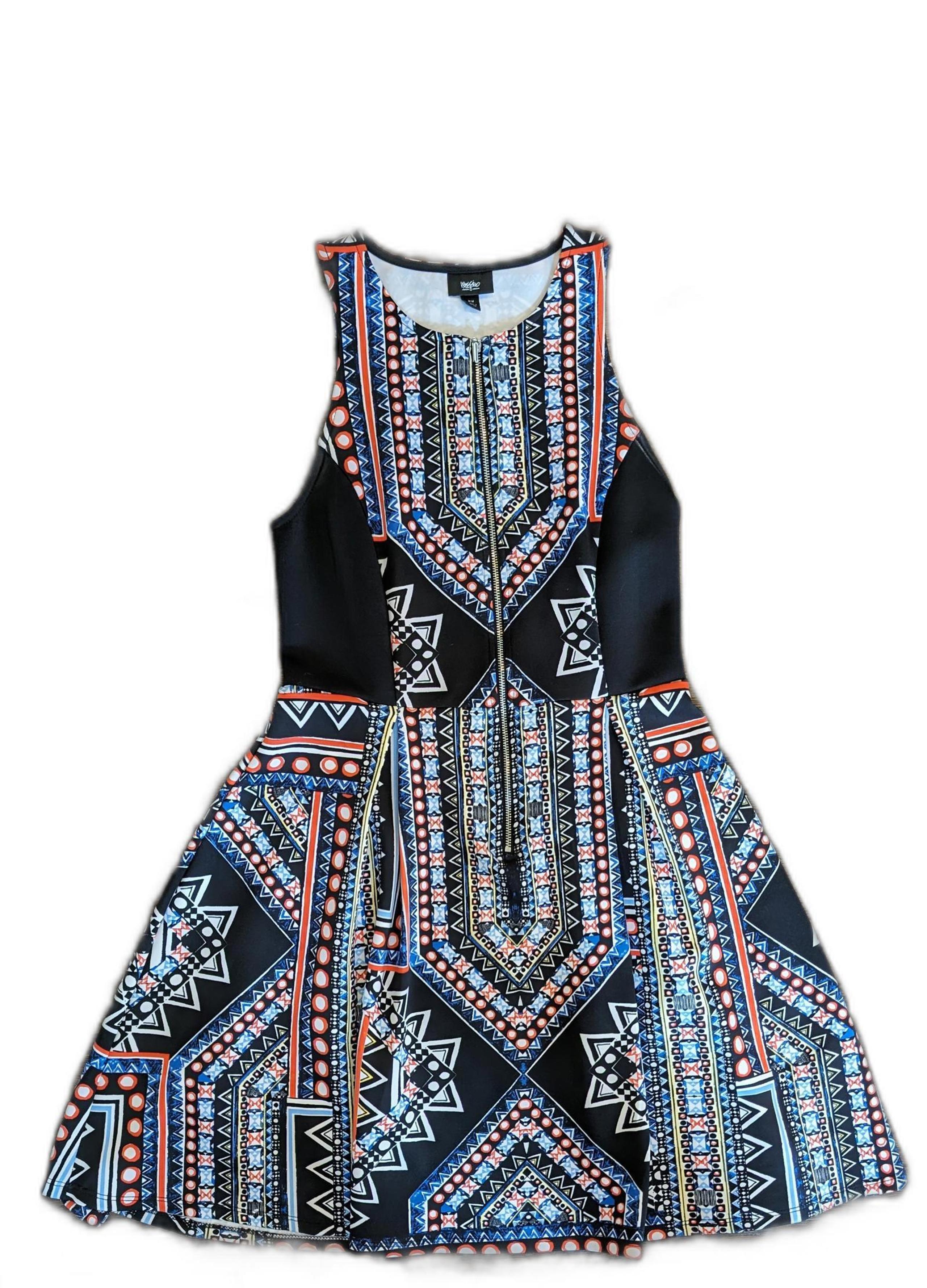 Mossimo black and orange Bohemian print fit and flare dress, size M