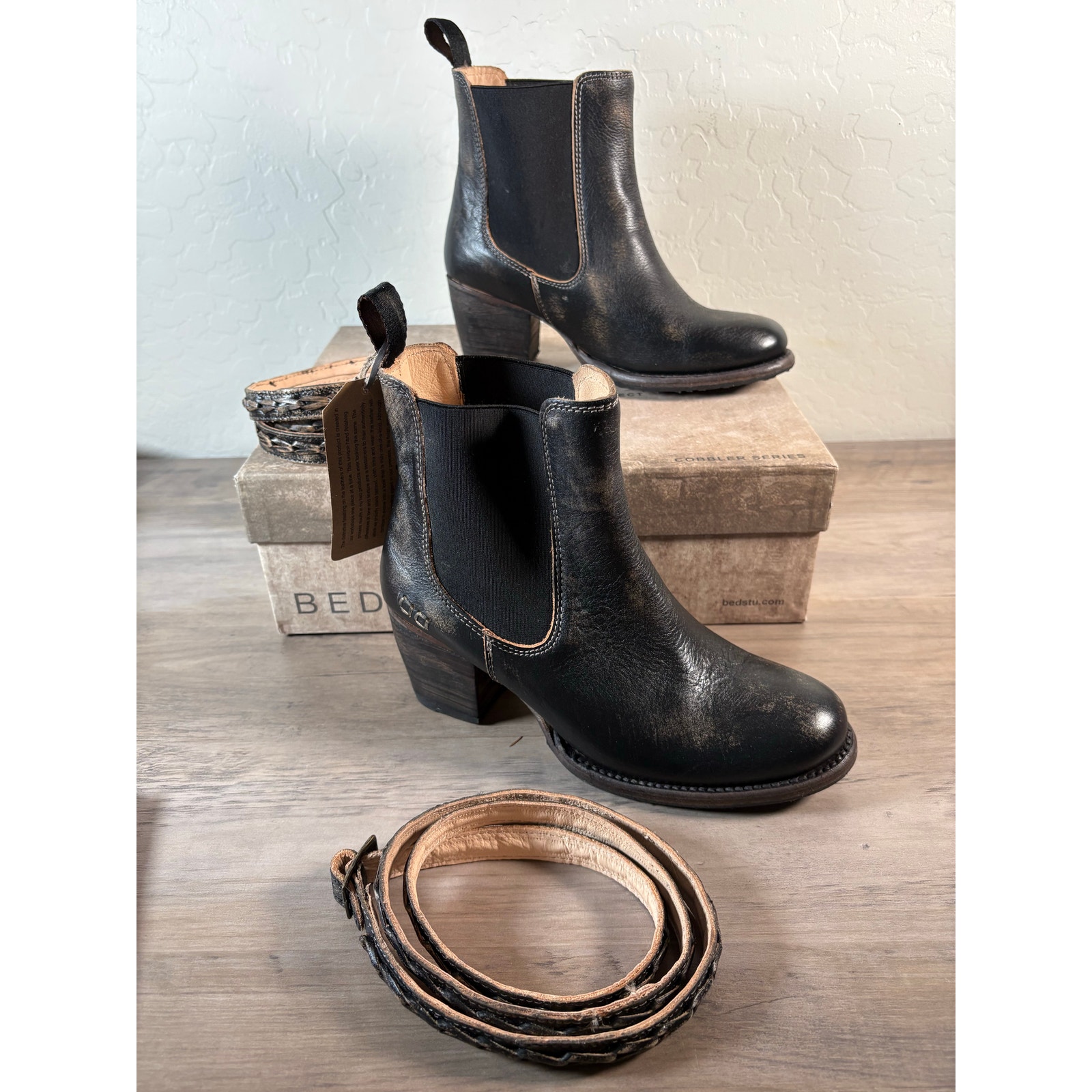 Bed Stu Lorn Black Hand Wash Chelsea Heel Ankle Boots Women's 6.5 EU 36.5 NEW