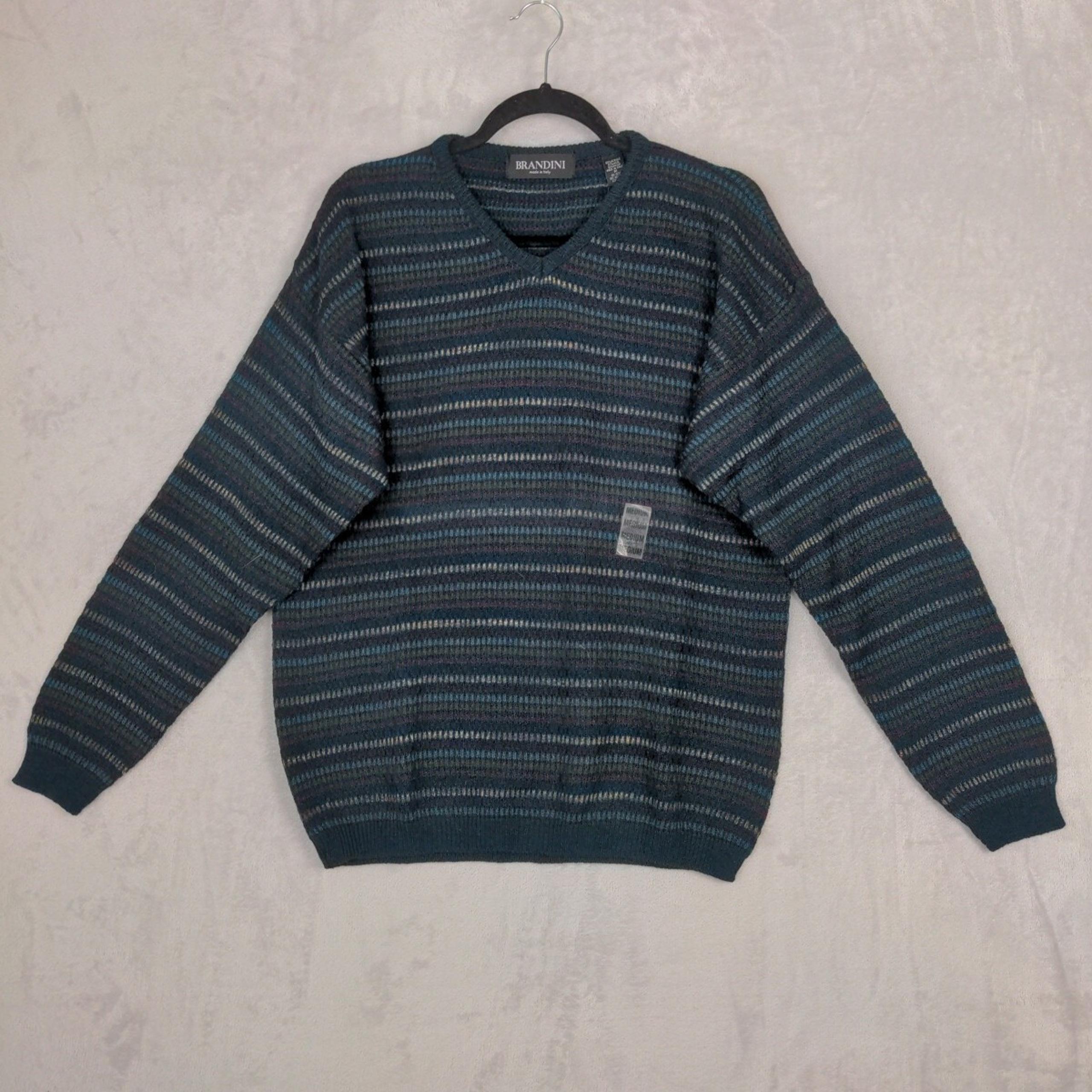 NWT Brandini Men Sweater Size Medium ~ Blue Crew Neck Acrylic Wool Blend V Neck