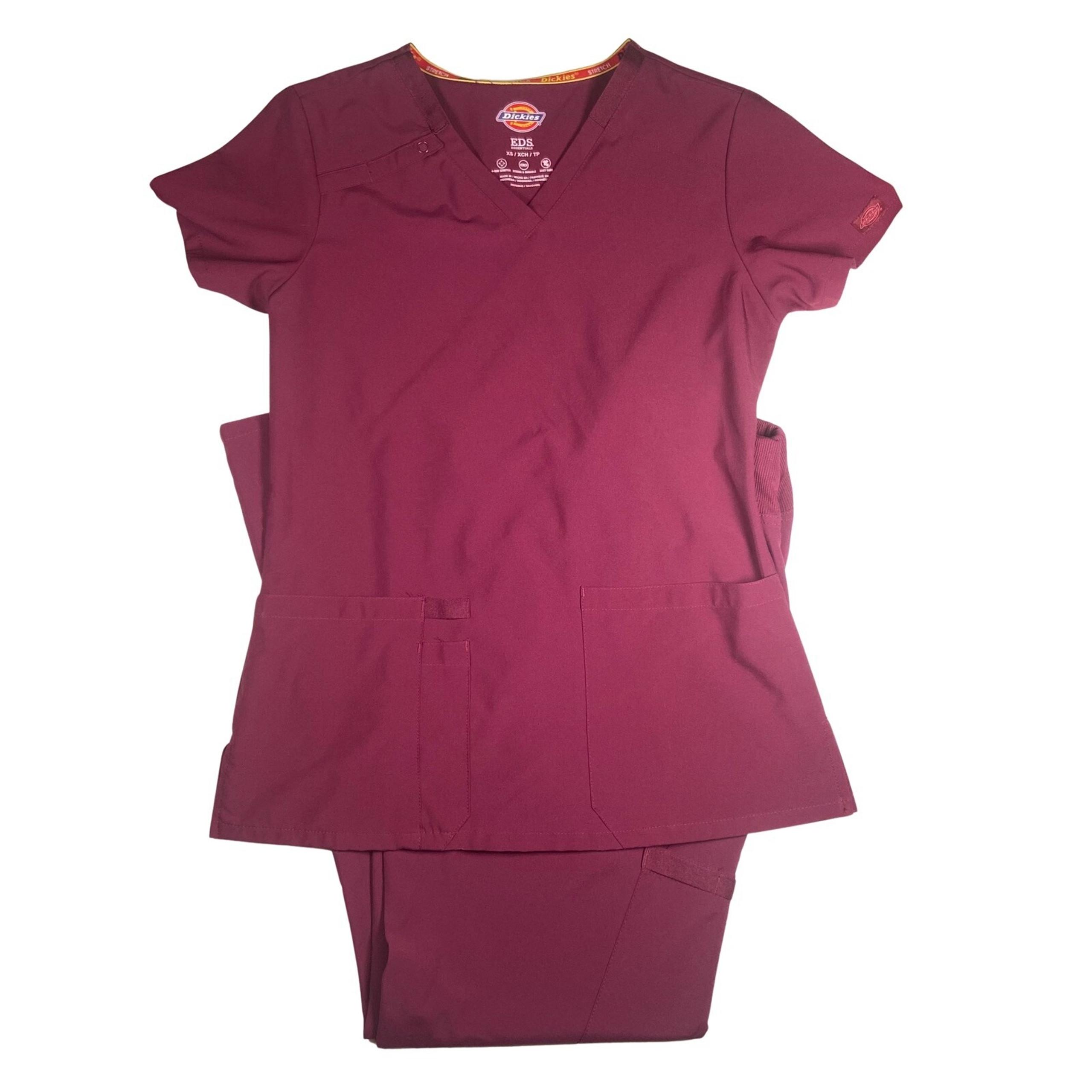 Women's Dickies Scrub Set Size XS Top S Pant Nurse Doctor CNA Top Bottom Wine