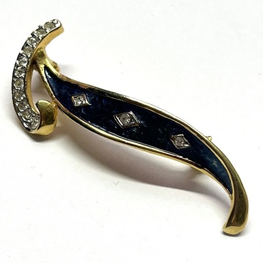 Vintage DeNicola Enamel Rhinestone Bar Pin