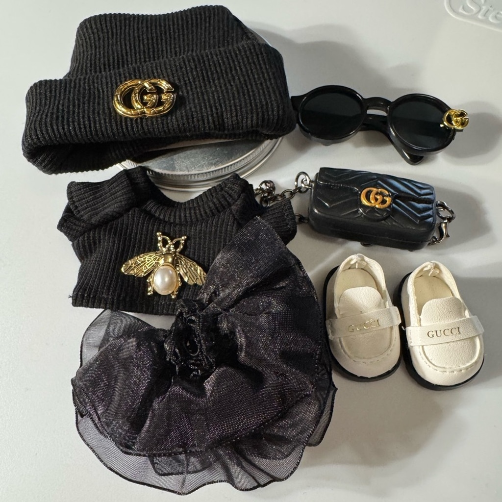 Cute Black Labubu 6 Piece Outfit Set