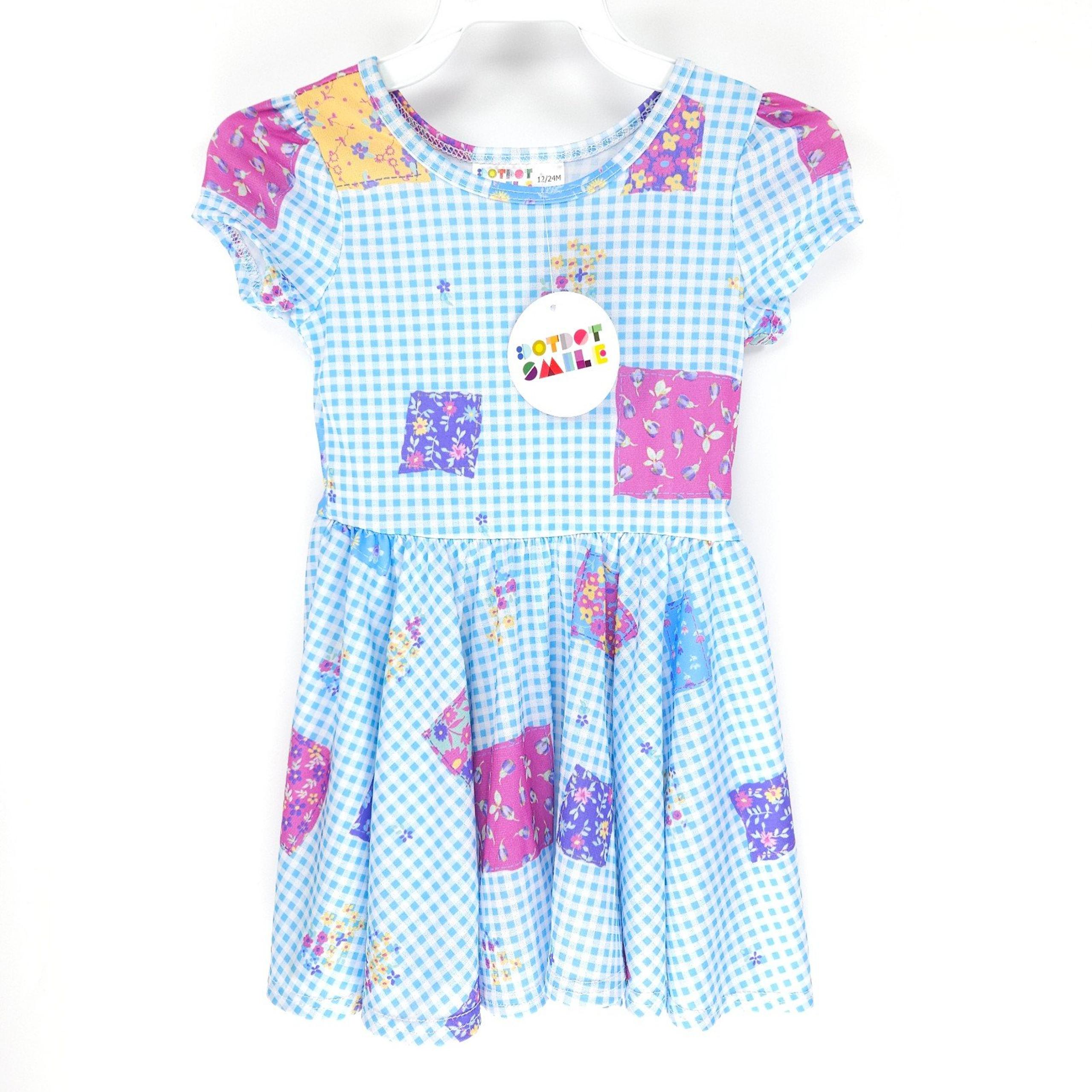 Dot Dot Smile Dress Baby Girl Patchwork Checkered Floral 12 to 24 Month