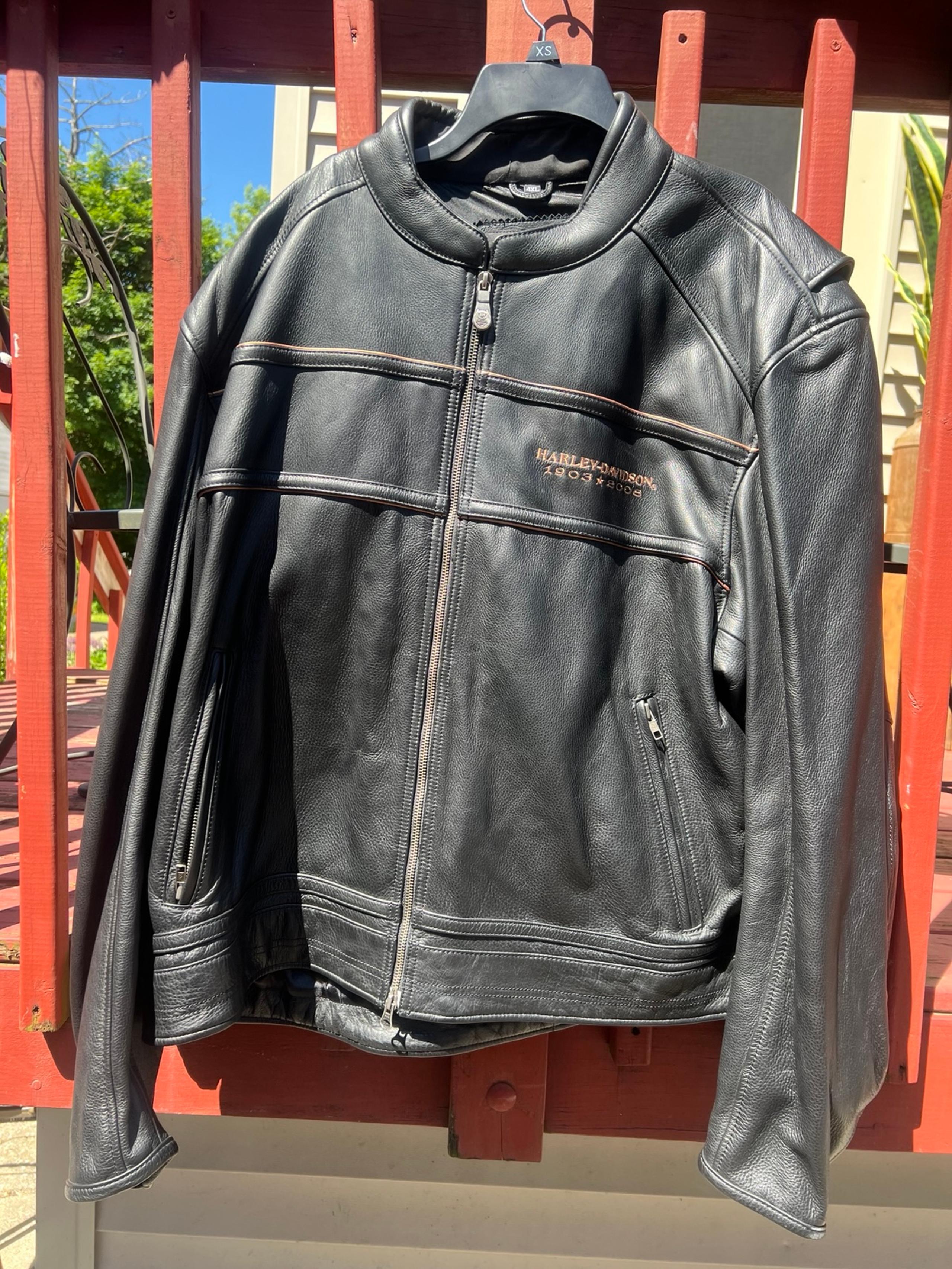 Harley Davidson Jacket Mens Black Leather 105th Anniversary Biker Motorcycle