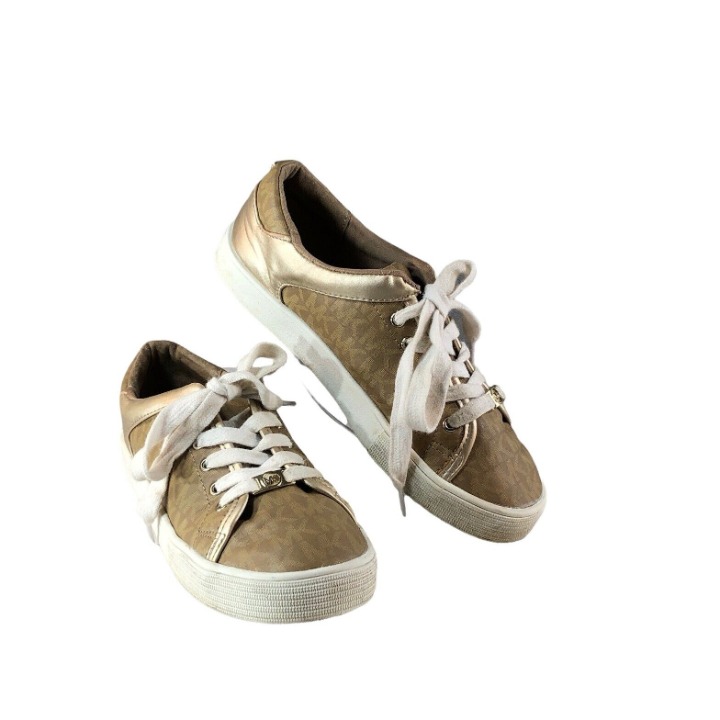 Michael Kors Womens Junior Gold Fashion Sneaker Size 3 Leather MK Logo Lorena
