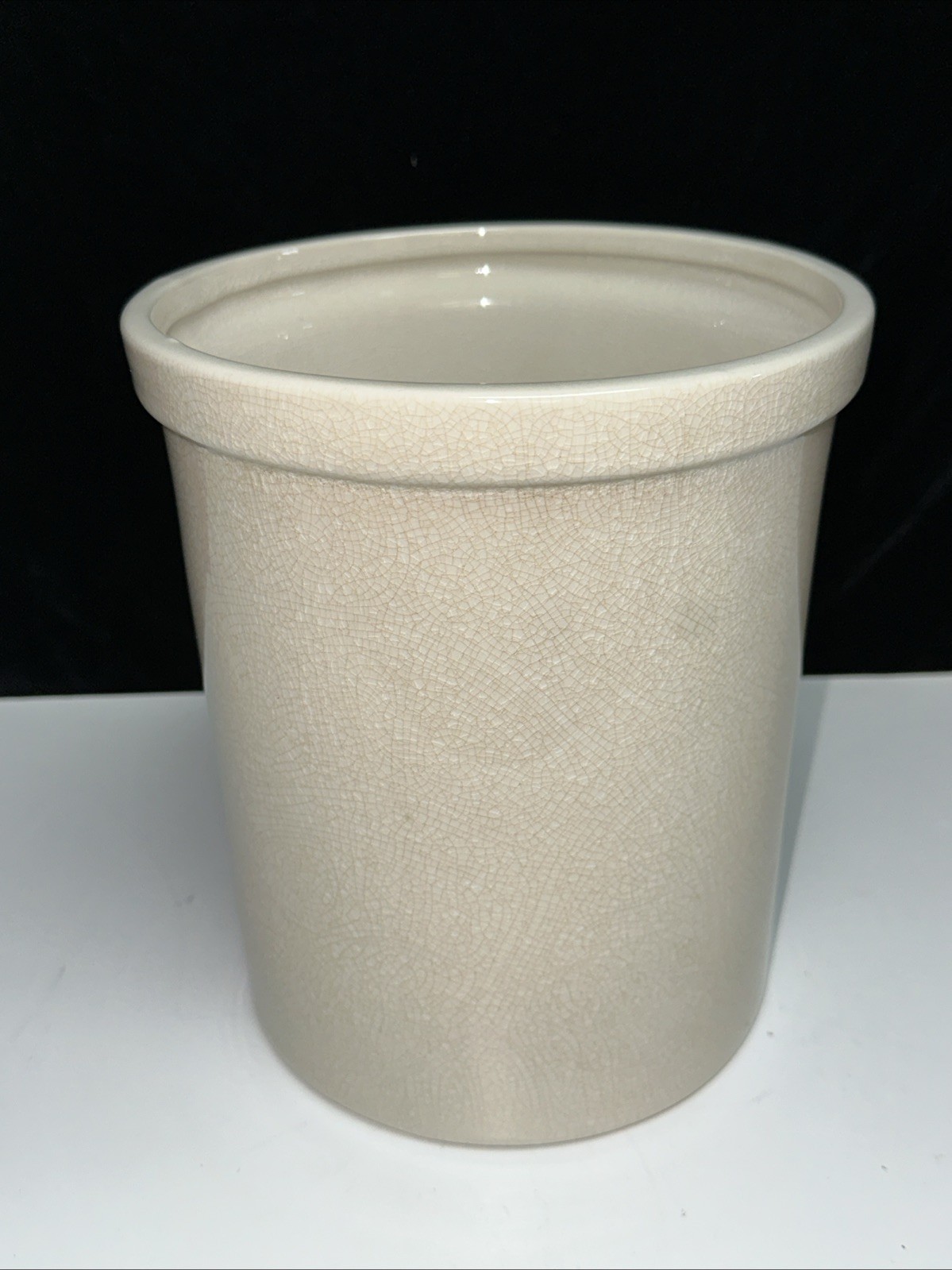 Pottery Barn Crackle Finish Crock Large 9 7.5” Vintage Look Glazed Canister P
