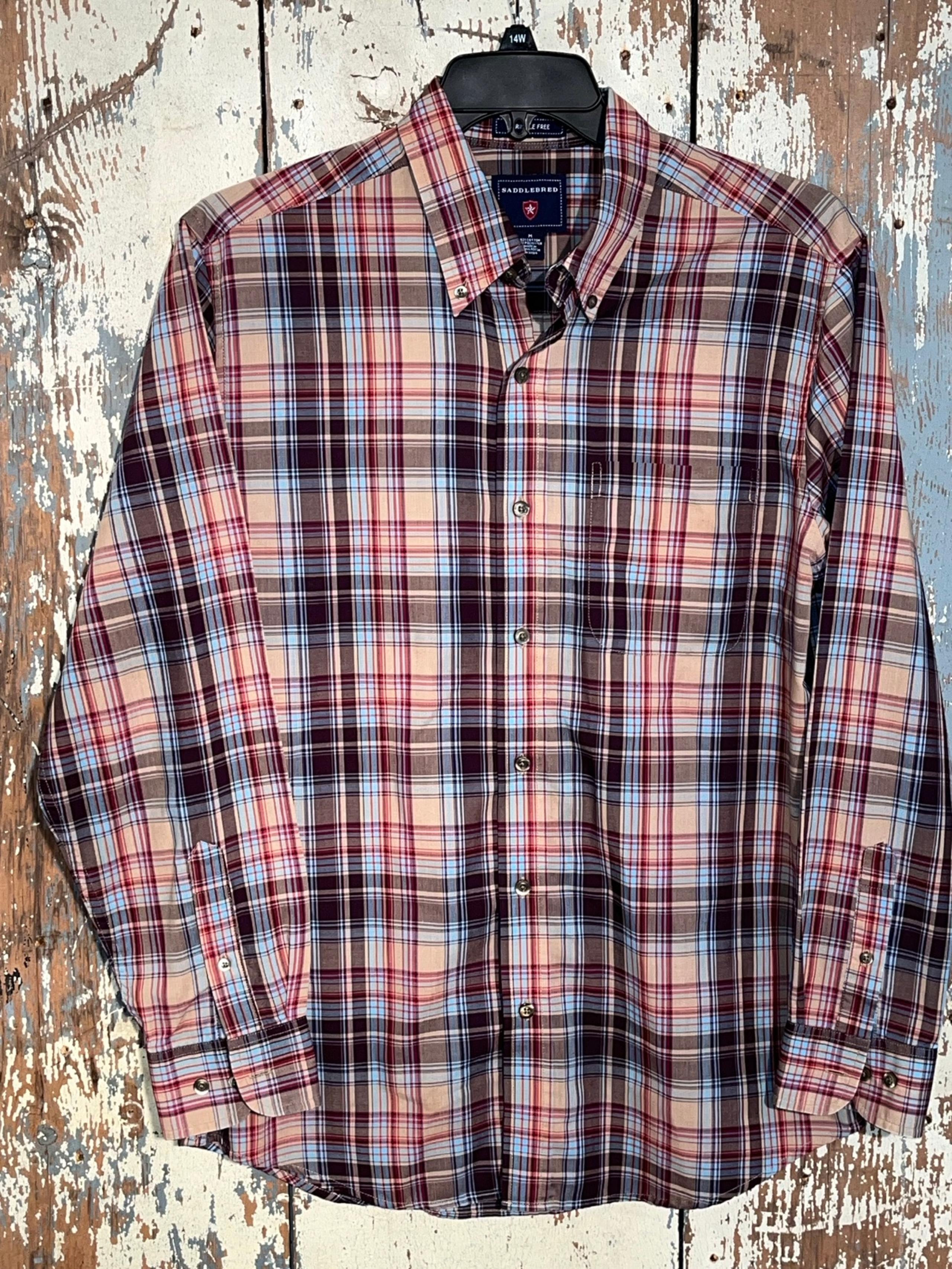Men's Saddlebred Plaid Button Down Shirt, Size Medium