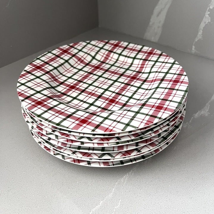Martha Stewart Lot of 8 Plates Appetizer Red/Green Plaid Holiday Christmas Macys