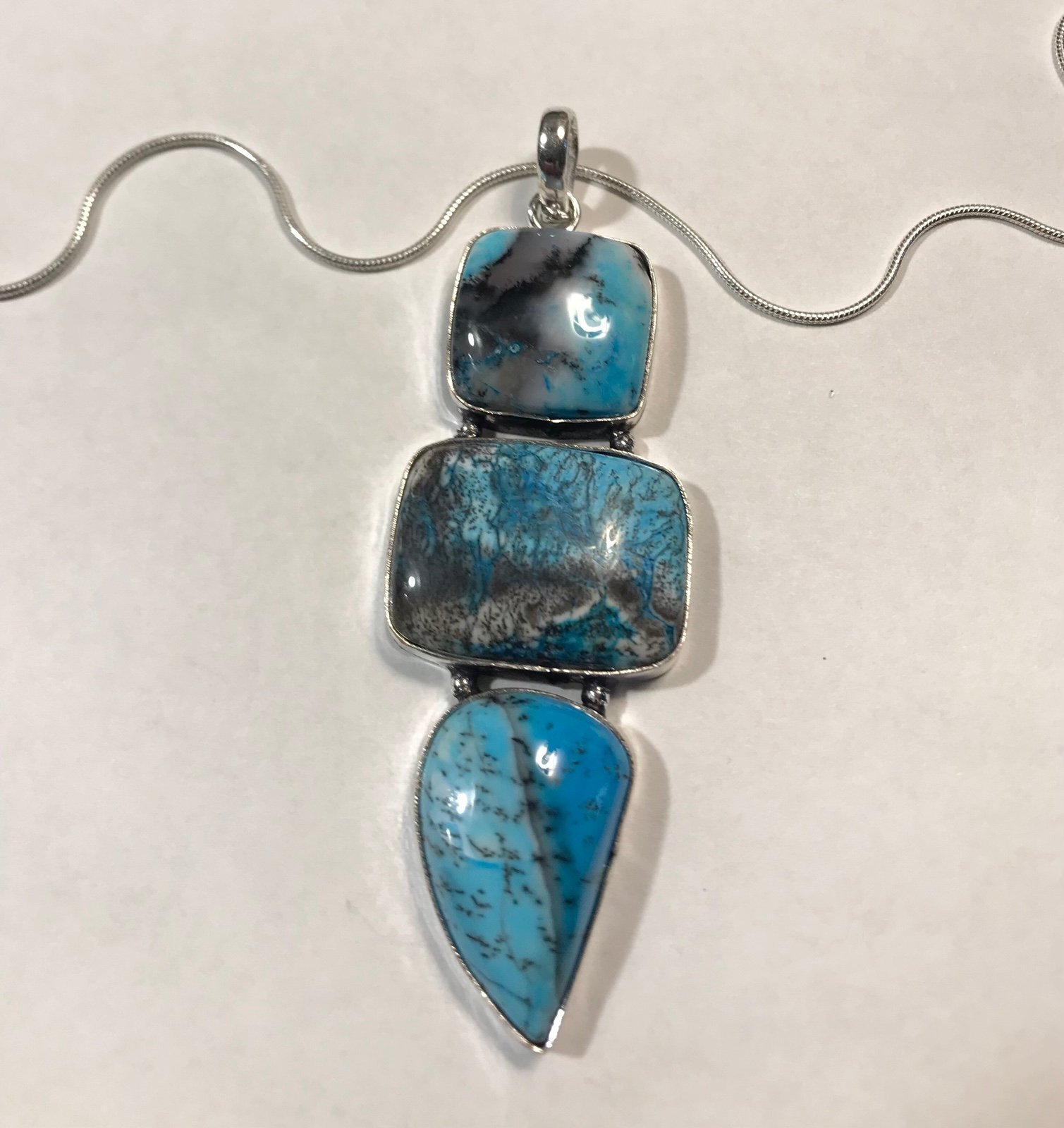 Blue Dendritic Opal 925 Sterling Silver Necklace