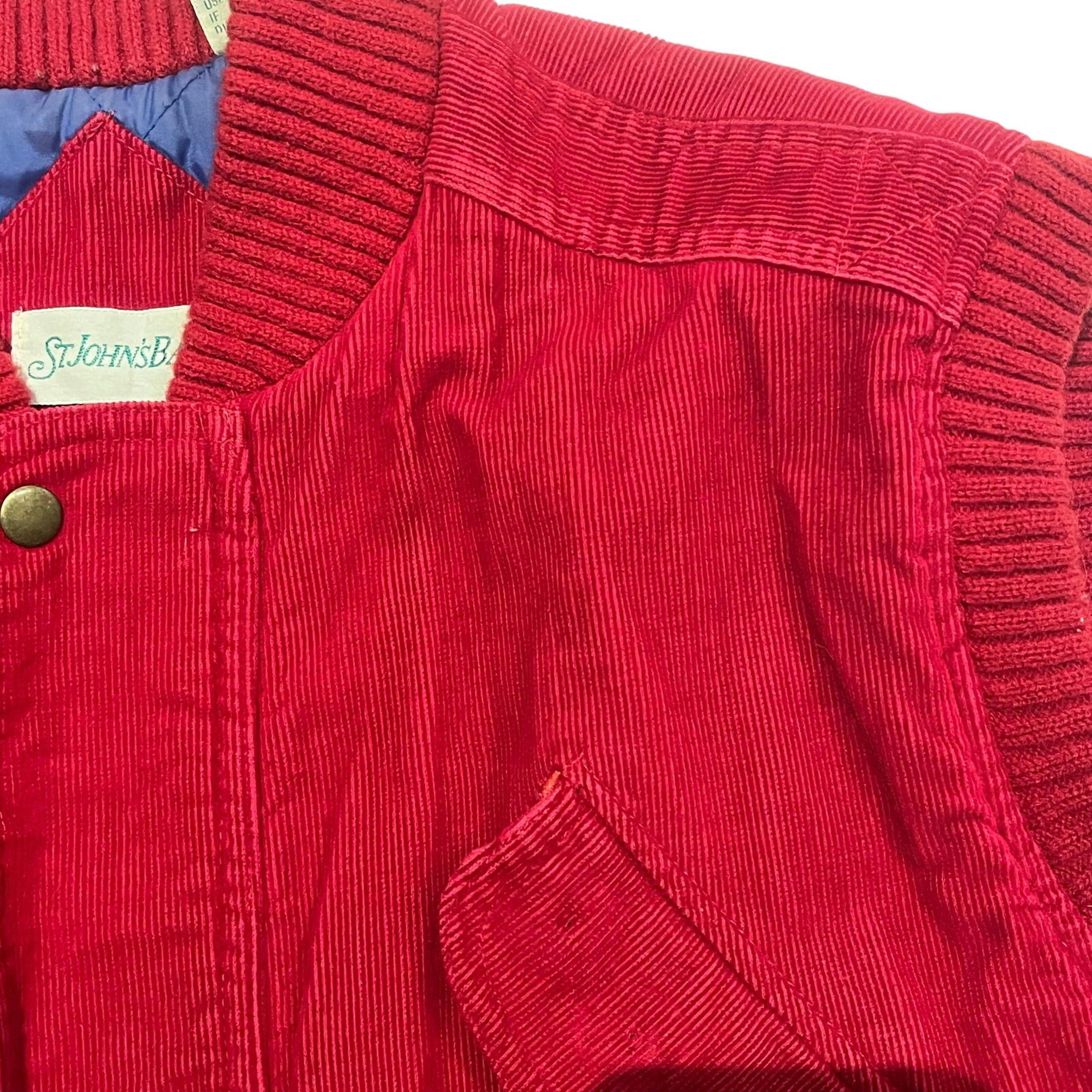 Vintage St John's Bay Quilted Vest Men M Red Corduroy Sleeveless Pockets Lined