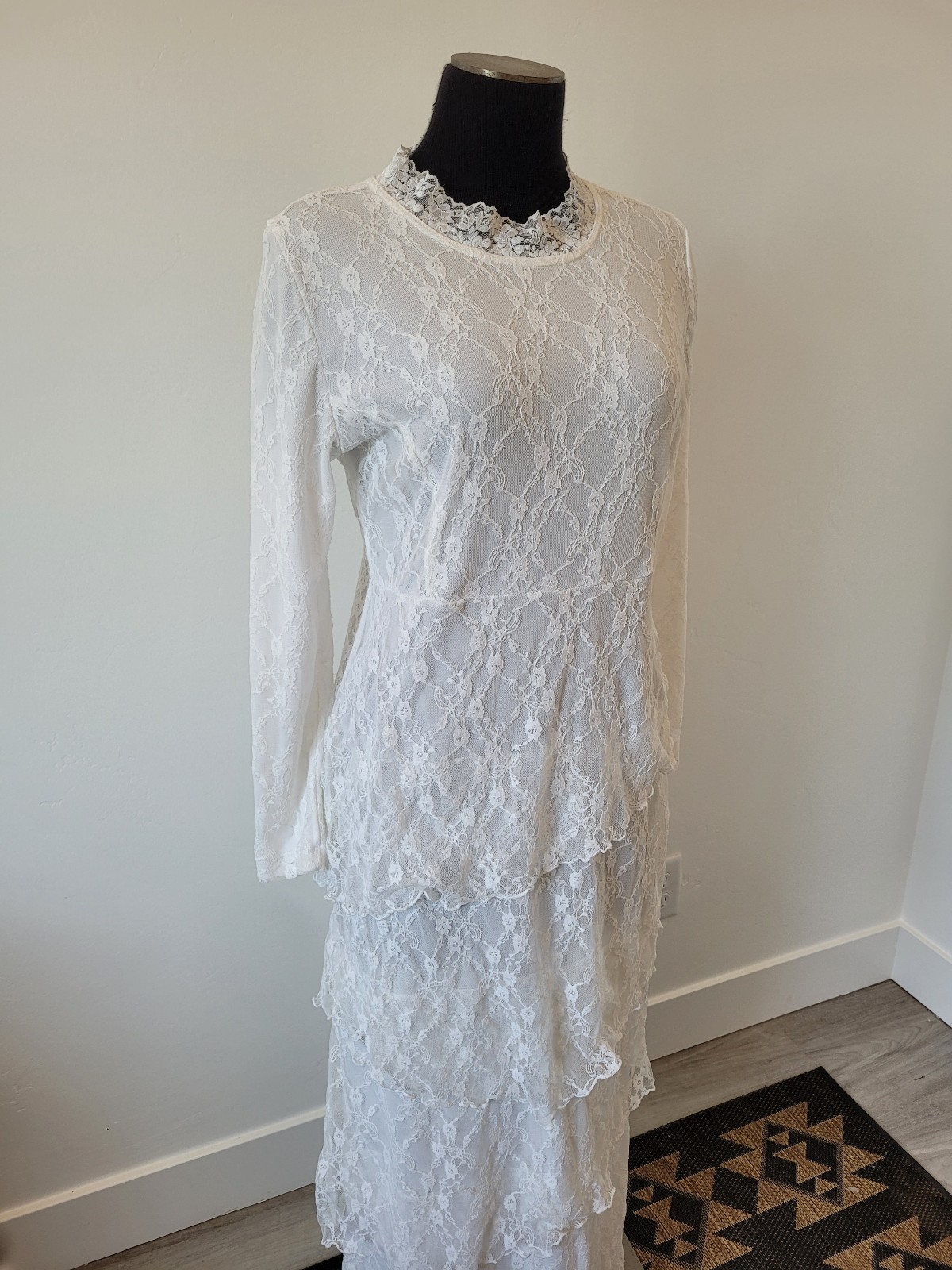Handmade White Lace Maxi Dress Tiered Wedding Bridal Boho Fairy Cottage Temple